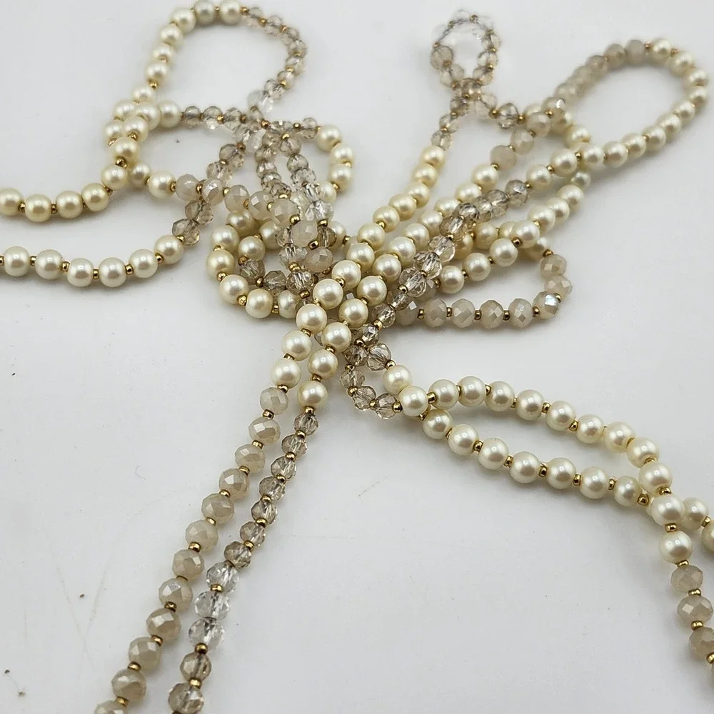 Ann Taylor Faux Pearl Crystal Bead Necklace Costume Jewelry‎ Long Strand